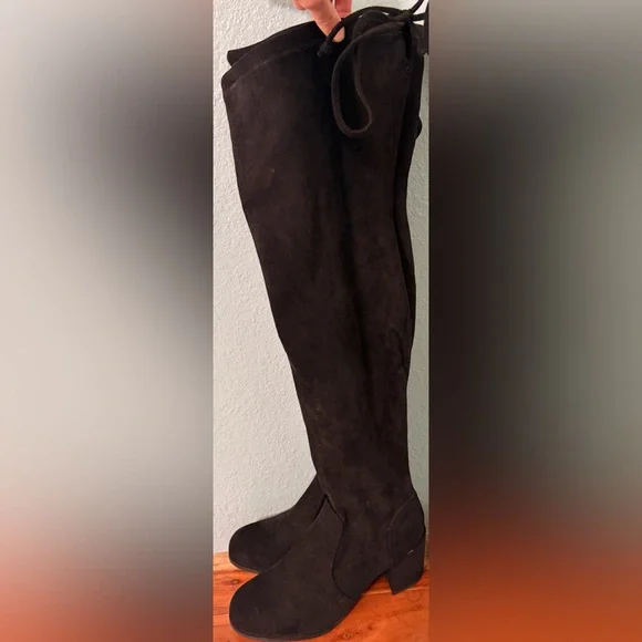 Black Over-the-Knee Block Heel Boots - Picture 3 of 10
